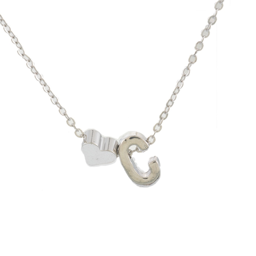 Dainty Heart & C Initial Monogram Charm Necklace - Picture 4 of 7